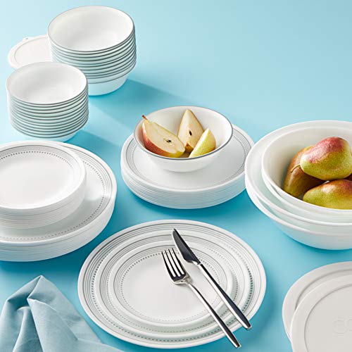 Corelle مجموعة كوريل فيتريل 78 قطعة لخدمة مائدة 12 شخص، أطباق مستديرة خفيفة الوزن وثلاثية الطبقات من الزجاج المقاوم للتشقق والتلف، باللون الرمادي الغامض - Image 4