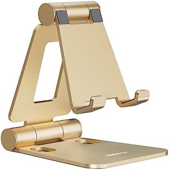 Nulaxy Dual Folding Cell Phone Stand, Fully Adjustable Foldable Desktop Phone Holder Cradle Dock Compatible with iPhone 17 16 15 14 13 12 11 Pro Max Xs Xr X 8, Nintendo Switch, All Phones - Rose Gold - Image 1
