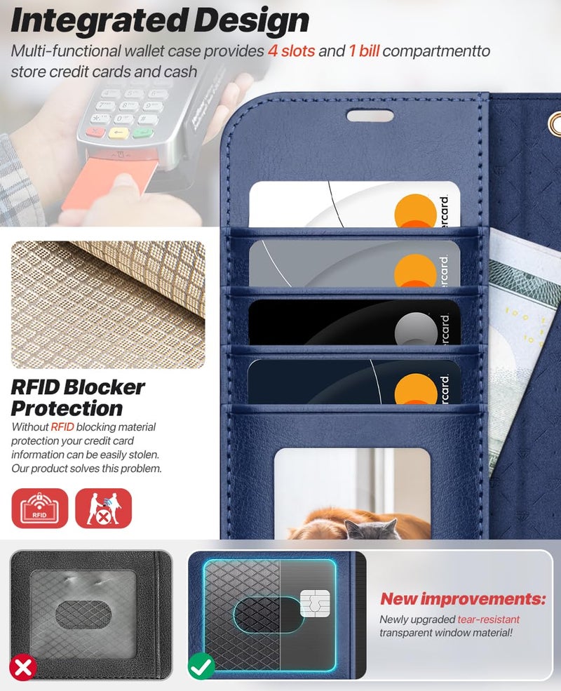 OCASE for iPhone 17 Pro Max Detachable Wallet Case with Card Holder, 2 in 1 PU Leather Flip Folio with RFID Blocking Stand Wrist Strap Shockproof Phone Cover 6.9 Inch 2025, Blue - Image 3