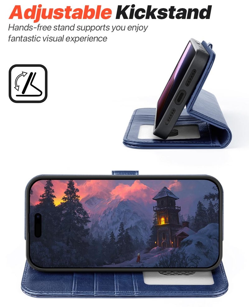 OCASE for iPhone 17 Pro Max Detachable Wallet Case with Card Holder, 2 in 1 PU Leather Flip Folio with RFID Blocking Stand Wrist Strap Shockproof Phone Cover 6.9 Inch 2025, Blue - Image 5