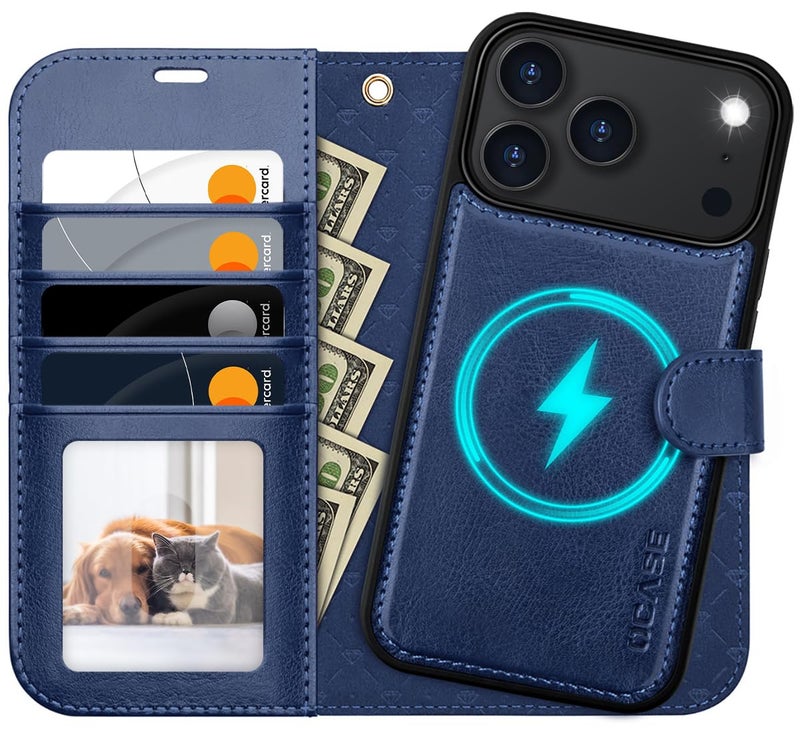 OCASE for iPhone 17 Pro Max Detachable Wallet Case with Card Holder, 2 in 1 PU Leather Flip Folio with RFID Blocking Stand Wrist Strap Shockproof Phone Cover 6.9 Inch 2025, Blue - Image 1