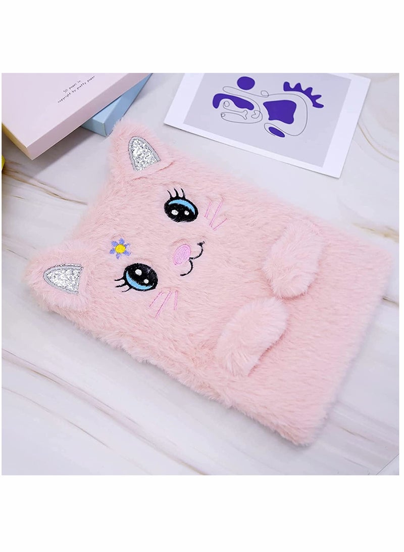 Fluffy Pink Cat Diary Notebook Set for Kids and Girls - Cute Secret Journal for Writing and Drawing, 160 Pages of Fun Office Supplies. Perfect for Creative Expression! - Image 3