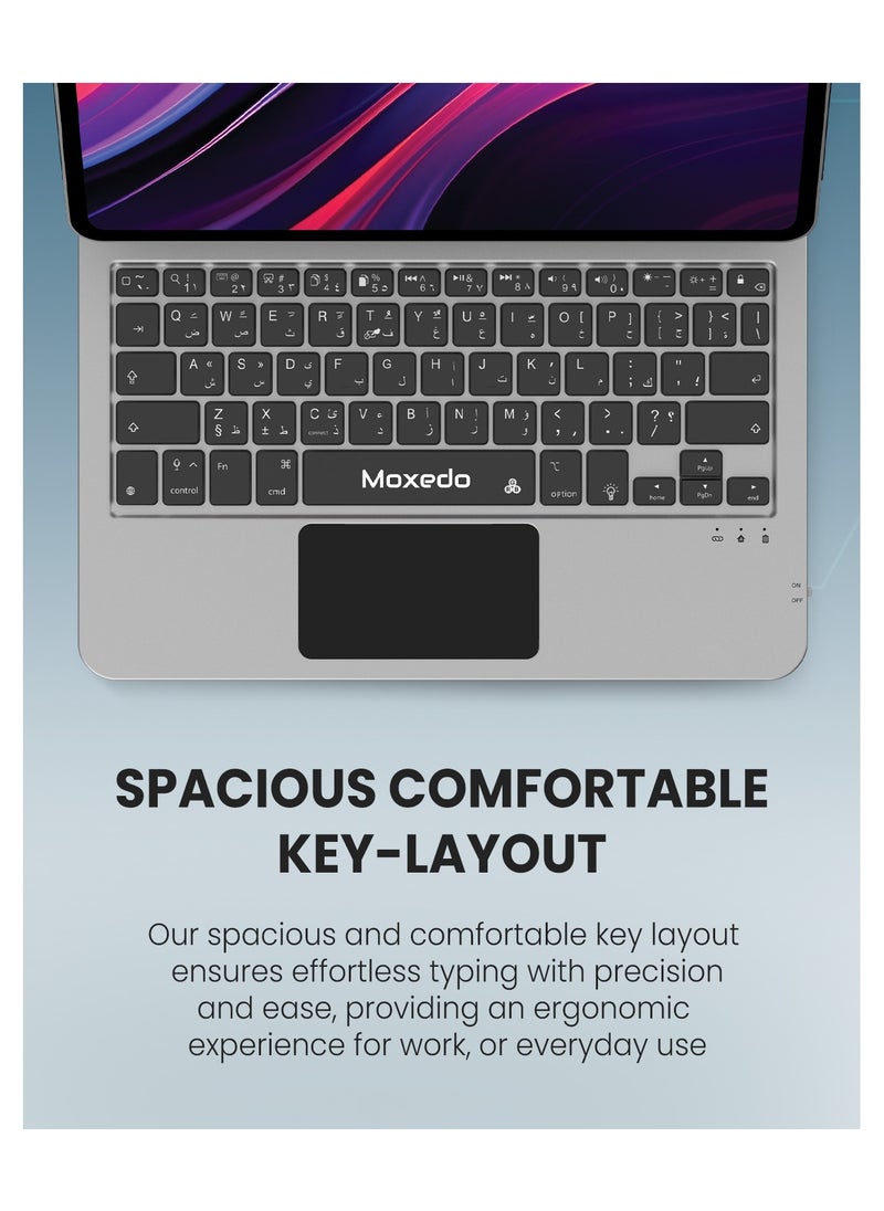 Moxedo Magic Wireless Keyboard with Smart Multi-Touch Trackpad USB-C Charging Port RGB Backlight with Leather Back Case Compatible for iPad 10.9 inch - pzsku/Z4404BD5C4469FD95FC47Z/45/_/1736410219/30c49a38-88c0-4d02-92da-aa62ba6cd2fe