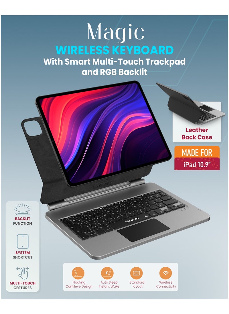 Moxedo - Moxedo Magic Wireless Keyboard with Smart Multi-Touch Trackpad USB-C Charging Port RGB Backlight with Leather Back Case Compatible for iPad 10.9 inch - Image 1