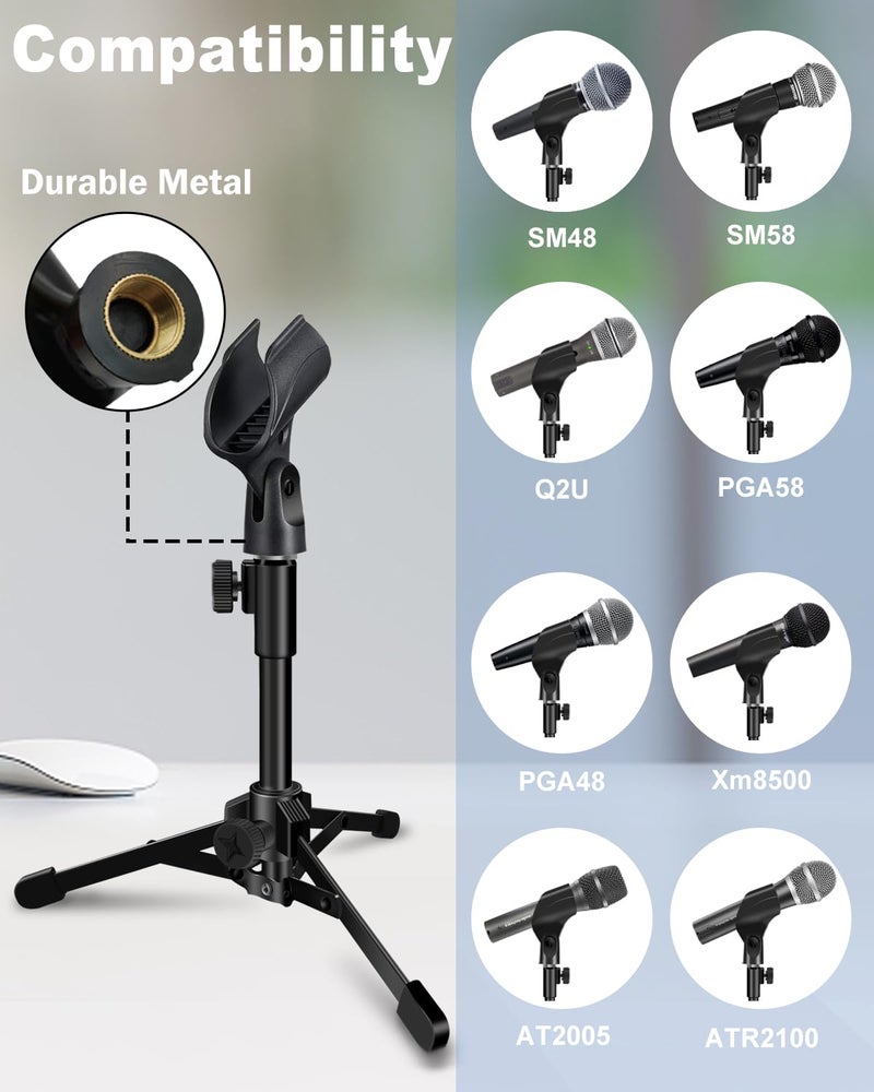 Mictop Desktop Mic Stand Portable Foldable Tripod with Mic Clip Holder and 5/8" Male to 3/8" Female Screw Adjustable Microphone Stand. - Image 2