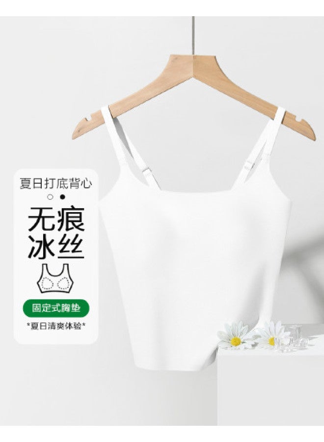 Red Bean Padded Strappy Undershirt For Women, Seamless Sleeveless Top With Built-In Bra, Lightweight And Suitable For Outerwear - Image 1