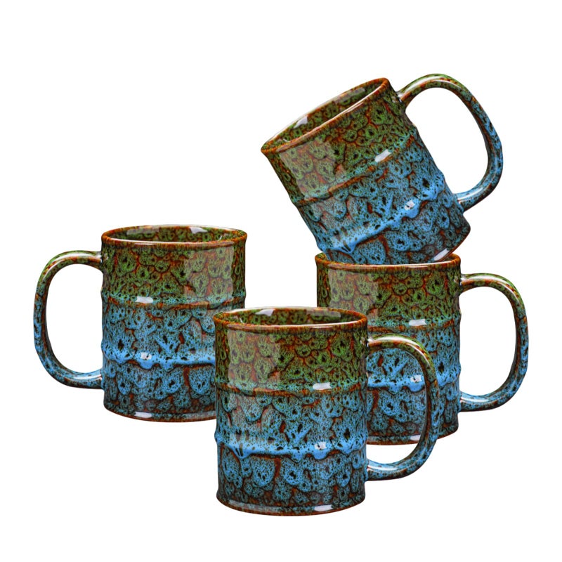 LGQ Coffee Mugs Set of 4,12 Oz Coffee Cups Ceramic, Perfect for Office Family Gatherings - Dishwasher and Microwave Safe (4, Green and Blue) - Image 1