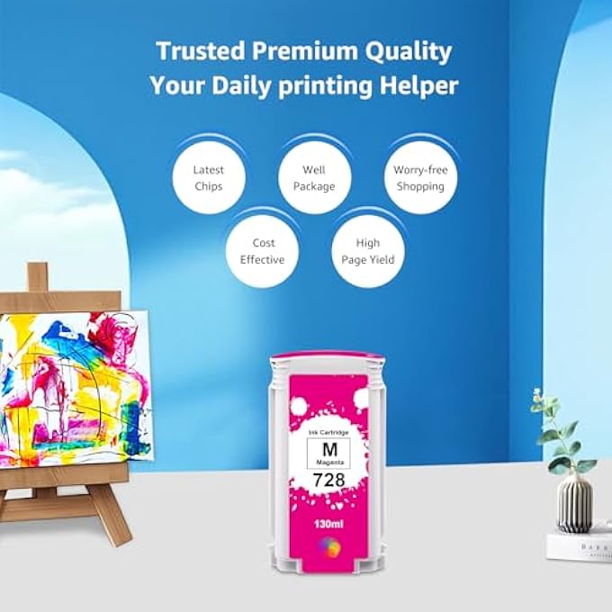 728 INK CARTRIDGES MAGENTA REPLACEMENT FOR 728 CARTRIDGE WORK FOR PRINTERS DESIGNJET T730 36-IN PRINTER, DESIGNJET T830 24-IN MFP, DESIGNJET T830 36-IN MFP, 1 MAGENTA (130ML, F9J66A) - Image 2