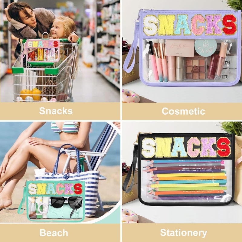 YOOJ ® Clear Snack Bag for Travel, Chenille Letter Clears Zipper Snacks Pouch- Waterproof Nylon Clears Cosmetic Bag/Tote Bag/Makeup Travel Bag/for Women Girls (White) - Image 4