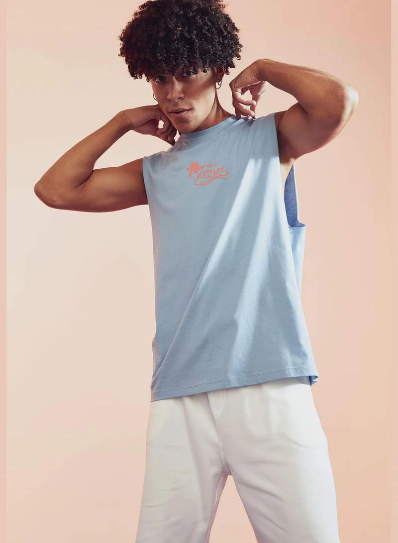DeFacto Oversized Fit Text Printed Sleeveless Crew Neck T-Shirt