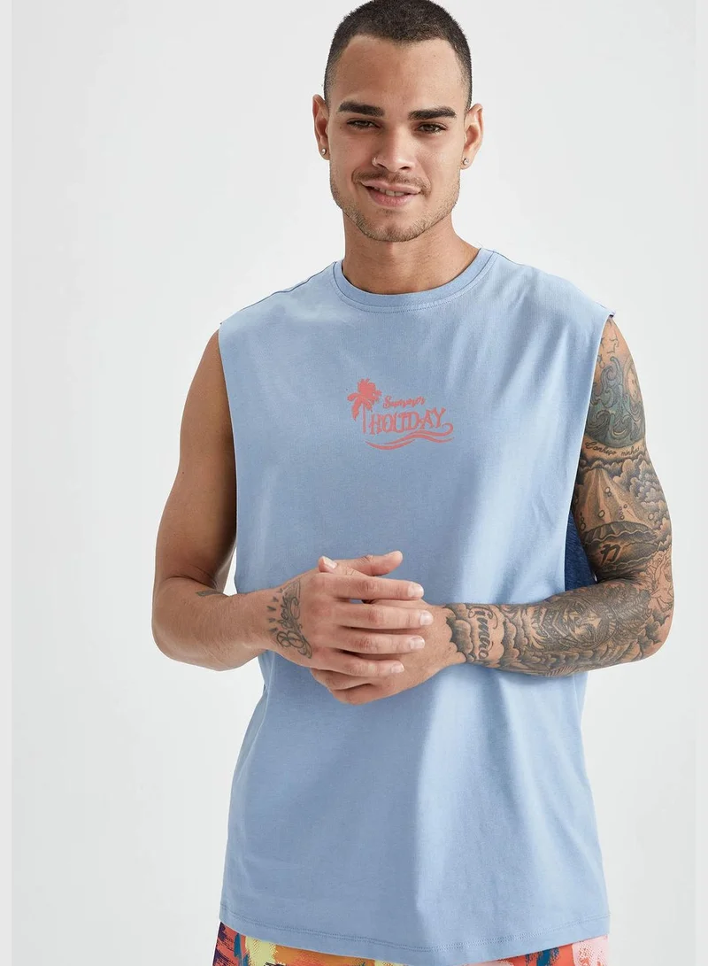 DeFacto Oversized Fit Text Printed Sleeveless Crew Neck T-Shirt