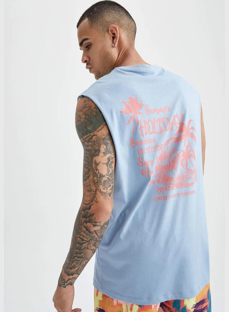 DeFacto Oversized Fit Text Printed Sleeveless Crew Neck T-Shirt
