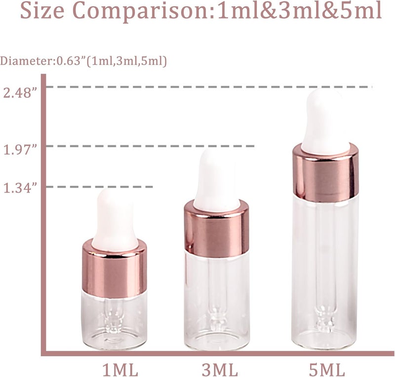 Easeen Sample Dropper Bottles, Mini Dropper Bottles with 2 Pcs Plastic Droppers for Traveling Essential Oils DIY Cosmetic Liquid Sample Perfume (Rose Gold, 1ML) - Image 4