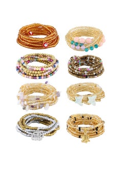 ELABEST Tieon African Waist Beads For Women Non Stretching 8Pcs Belly Beads Plus Size Colorful Handmade Beaded Waist Jewelry Accessories Body Chain  - Image 1