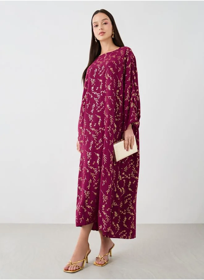 تايك تو Take Two Foil Printed Batwing Sleeve Kaftan