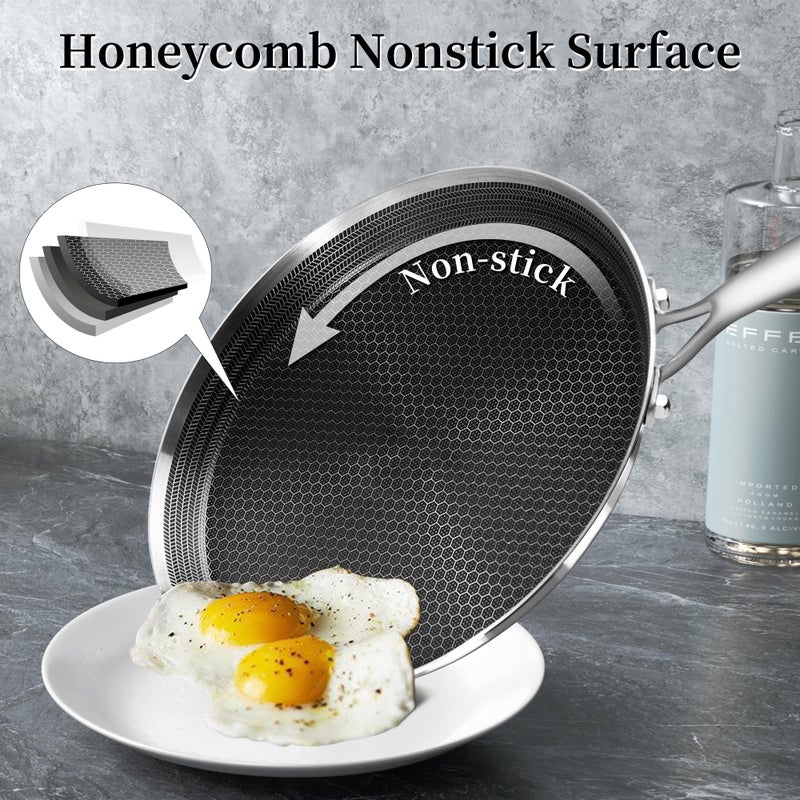 Innerwell Nonstick Crepe Pan 11inch Stainless Steel Crepe Pan Honeycomb Coating Flat Skillet Tawa Dosa Tortilla Pan,Omelet Pan with All Stove Tops Available, Induction Compatible - Image 4