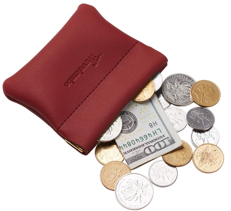 Travelambo Leather Squeeze Coin Purse Pouch Change Holder For Men & Women (Access Red Deep) - Image 3