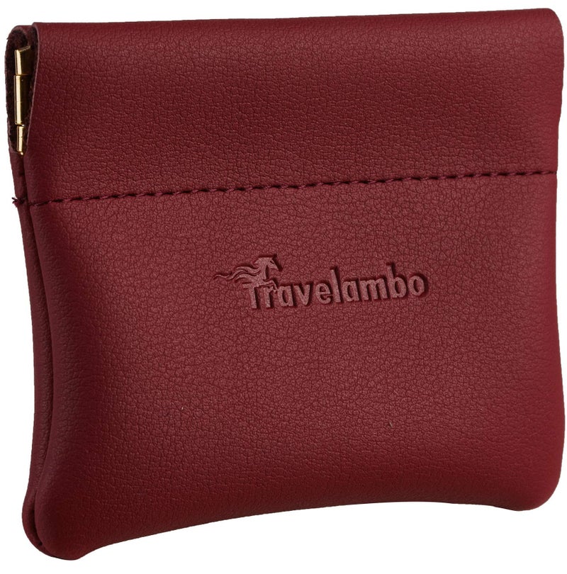Travelambo Leather Squeeze Coin Purse Pouch Change Holder For Men & Women (Access Red Deep) - Image 1