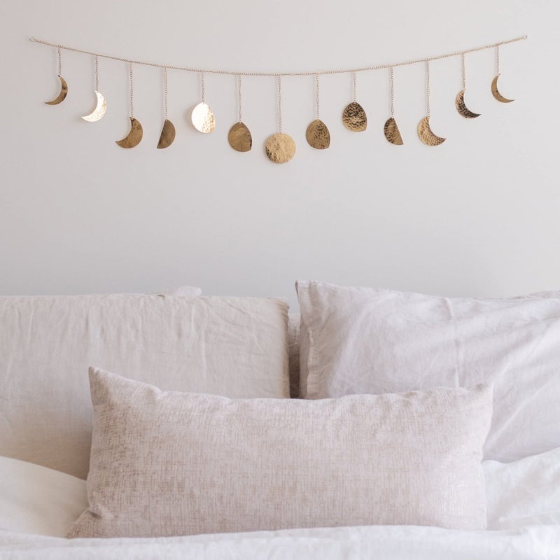 BASE ROOTS BASE ROOTS Moon Phase Wall Decor Gold Wall Decor for Bedroom  Living Room Bohemian Wall Decor Handmade Hammered Metal 36 13 Phases Moon Wall Decor Celestial Wall Art Gift for Women  Kids 