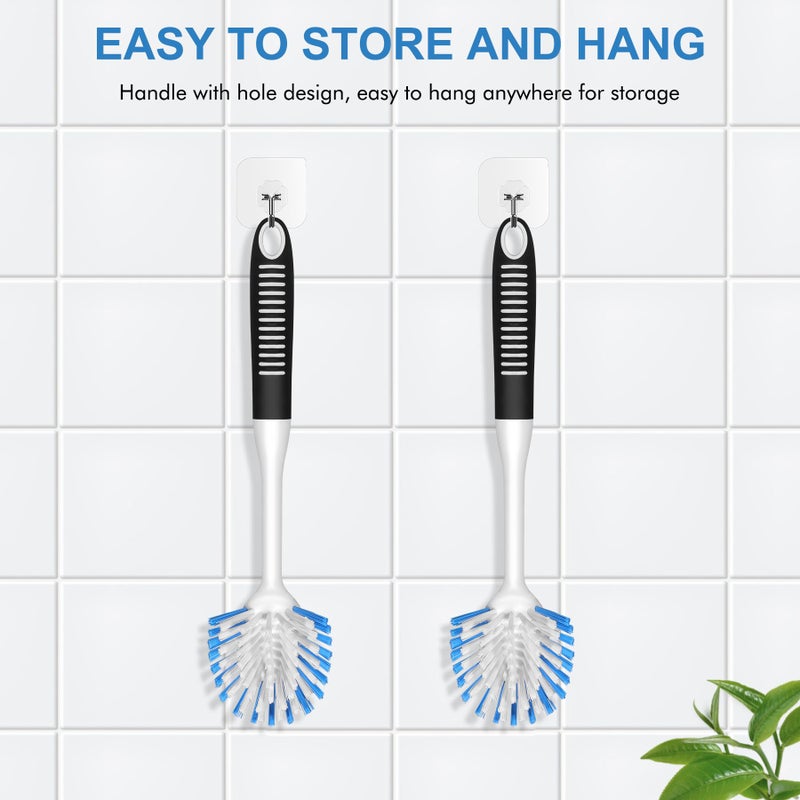 سيتسيل فرشاة أطباق سيتسيل مع مقبض، عبوة من قطعتين، فرشاة تنظيف الأطباق بشعيرات صلبة مع مكشطة مدمجة لتنظيف الأطباق لتنظيف الأطباق والأواني والمقالي وحوض المطبخ - Image 3