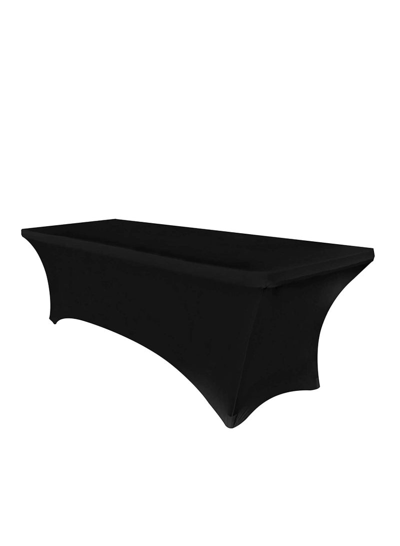 Premify Table Cloth Black, Spandex Table Cover, 6 Feet-Universal Fitted Washable Rectangular Tablecloth Suitable for Weddings, Parties, Business Meet Ups and Banquets - Image 1