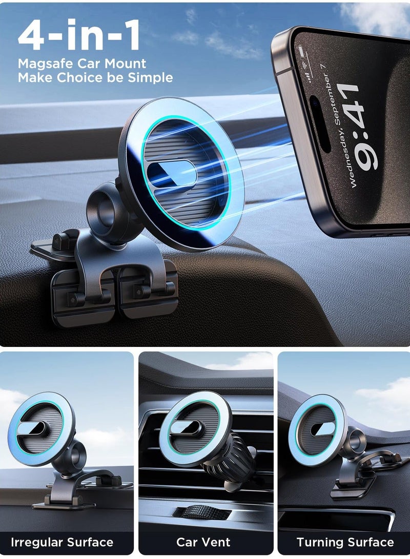 XiuWoo For MagSafe Car Mount, Ultra Stable 3X Adhesion Sturdy Metal Hook Multi-Angle Rotated Magnetic Phone Holder for Dash, Vent Magnet Mount iPhone 15 14 13 & Magsafe Case - Image 2