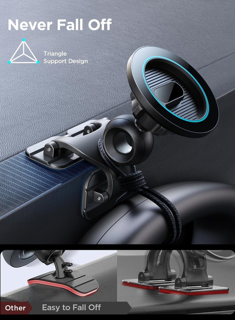 XiuWoo For MagSafe Car Mount, Ultra Stable 3X Adhesion Sturdy Metal Hook Multi-Angle Rotated Magnetic Phone Holder for Dash, Vent Magnet Mount iPhone 15 14 13 & Magsafe Case - Image 3