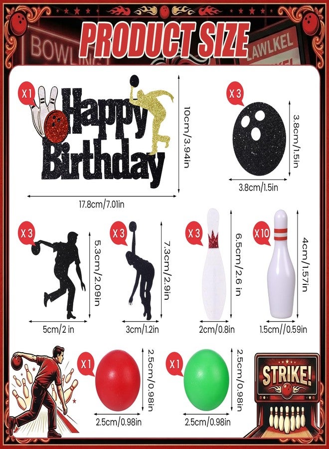 Glavatrix 25 Pcs Bowling Cake Topper, Bowling Happy Birthday Cake Decorations with Pin deck, Swing Player for Game Day Alley Decor, Cupcake Picks for Kids Boys Girls Birthday, Bowling Party Supplies - Image 3