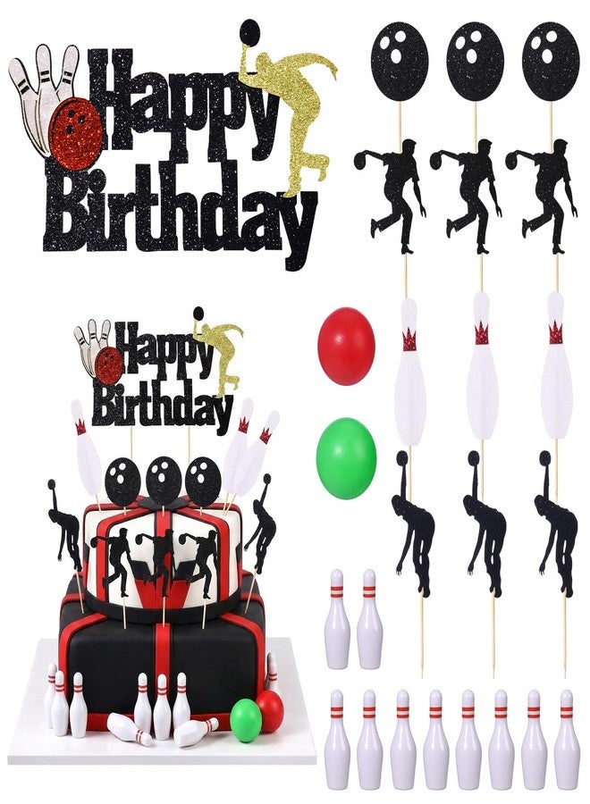 Glavatrix 25 Pcs Bowling Cake Topper, Bowling Happy Birthday Cake Decorations with Pin deck, Swing Player for Game Day Alley Decor, Cupcake Picks for Kids Boys Girls Birthday, Bowling Party Supplies - Image 1
