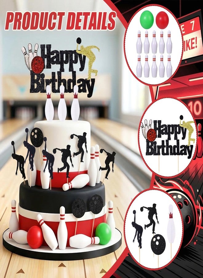 Glavatrix 25 Pcs Bowling Cake Topper, Bowling Happy Birthday Cake Decorations with Pin deck, Swing Player for Game Day Alley Decor, Cupcake Picks for Kids Boys Girls Birthday, Bowling Party Supplies - Image 4