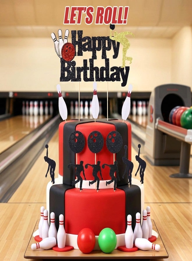 Glavatrix 25 Pcs Bowling Cake Topper, Bowling Happy Birthday Cake Decorations with Pin deck, Swing Player for Game Day Alley Decor, Cupcake Picks for Kids Boys Girls Birthday, Bowling Party Supplies - Image 2