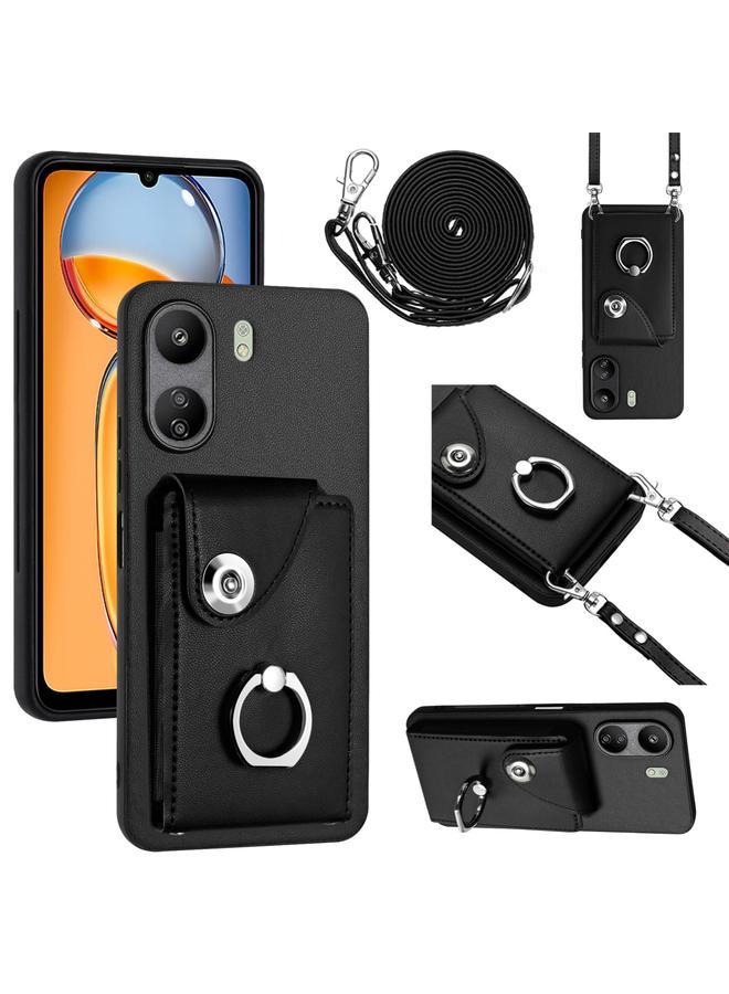Case For Xiaomi Redmi 13C 4G / Poco C65 Organ Card Bag Ring Holder Phone Case with Long Lanyard