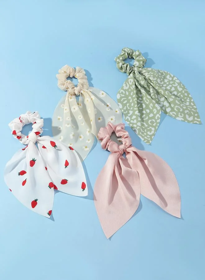 تايك تو Set of 4 - Floral Print Hair Scrunchies