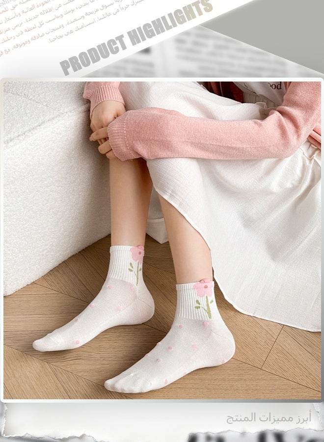 5 Pairs Women's Sweet Floral & Bow Print Ankle Socks, Cute Pink Flower Socks with Breathable Fabric, Soft Casual Low Cut Socks for Daily Wear, Spring & Summer - Image 2