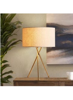 Modern Tripod Table Lamp with Gold Metal Base and Fabric Shade