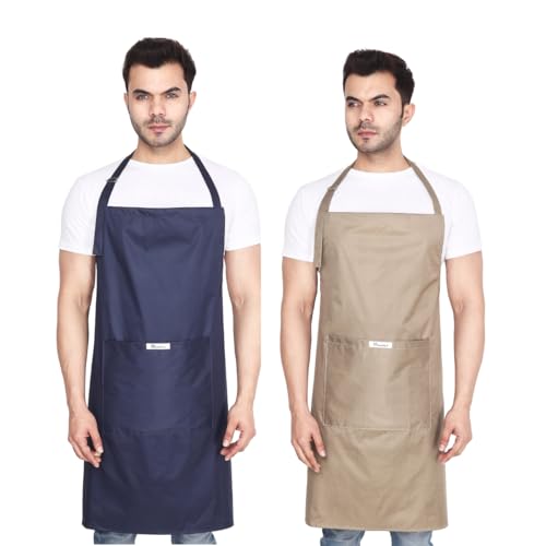 MAKSTILE Waterproof Apron For Kitchen Dishwashing, Cooking, Dog Grooming, Gardening, Car Wash, Lab, Restaurant & Industrial Use | Unisex| Color-Navy Blue & Beige | Pack Of 2 - Image 1