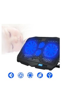ماركة غير محددة مروحة تبريد للابتوب مع منفذي USB، شاشة LCD، وإضاءة LED زرقاء – تشغيل هادئ – متوافقة مع لابتوبات مقاس 10 إلى 15.6 بوصة  - Image 3