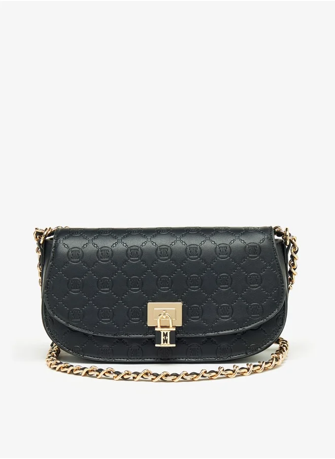 ايل Monogram Embossed Crossbody Bag with Chain Strap and Button Closure