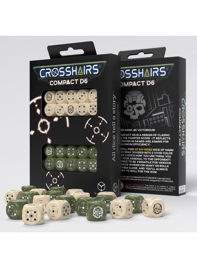 Q WORKSHOP Crosshairs Compact D6: Beige & Olive by Q-Workshop, Dice for RPG Board Games, for 1+ Players and Ages 14+