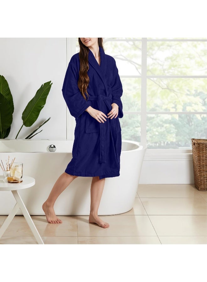 Cotton home Cotton Home Unisex Bathrobe - 100% Cotton Super Soft Highly Absorbent Lightweight Bathrobes for Women & Men - Ideal for Everyday Comfort & Relaxation Navy Blue  - Image 2
