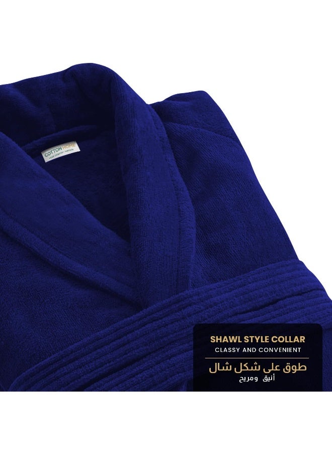 Cotton home Cotton Home Unisex Bathrobe - 100% Cotton Super Soft Highly Absorbent Lightweight Bathrobes for Women & Men - Ideal for Everyday Comfort & Relaxation Navy Blue  - Image 3