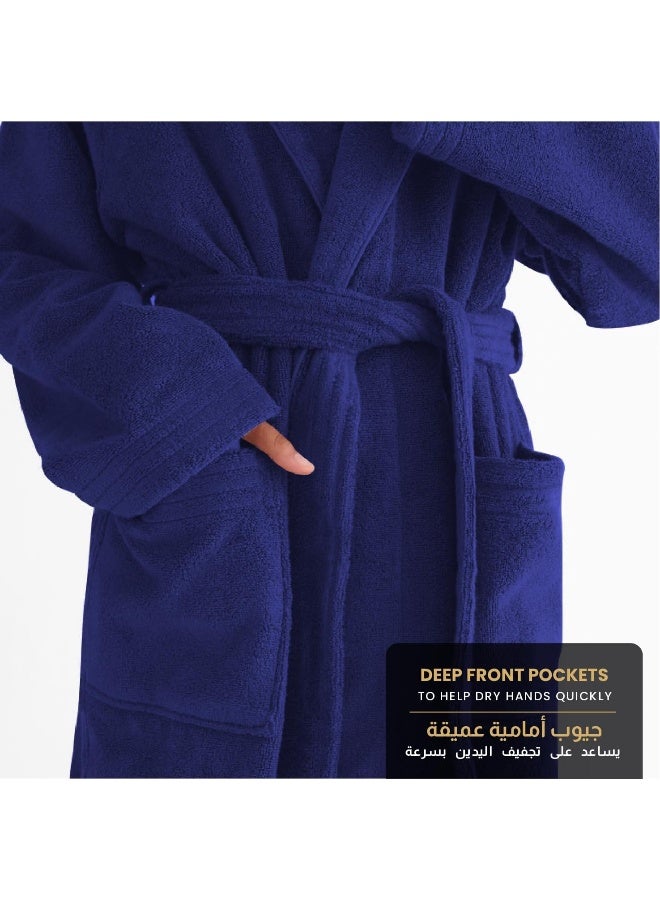 Cotton home Cotton Home Unisex Bathrobe - 100% Cotton Super Soft Highly Absorbent Lightweight Bathrobes for Women & Men - Ideal for Everyday Comfort & Relaxation Navy Blue  - Image 5