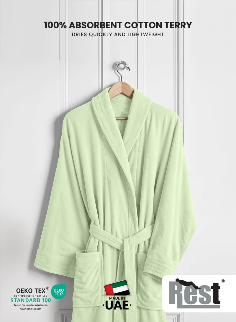 Cotton home روب استحمام تيري مع جيوب أخضر نعناعي XXL فندق فاخر ملابس مريحة قطنية ناعمة وامتصاصية مريحة بعد الاستحمام روب مقاوم للتلاشي للرجال والنساء مقاس واحد يناسب الجميع 45x30x65 سم - Image 2