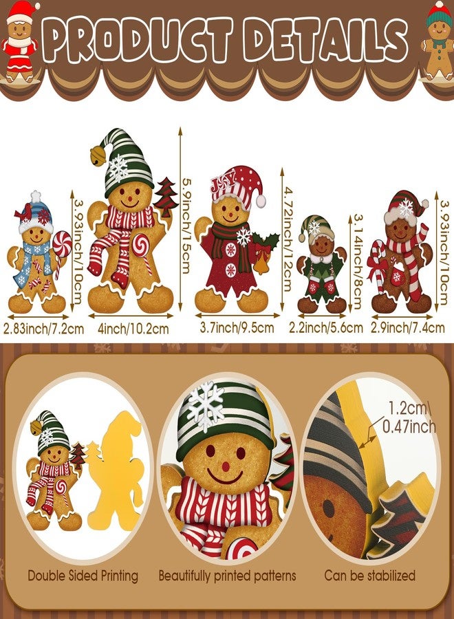 Soaoo 5 Pcs Christmas Gingerbread Man Decor Wood Gingerbread Sign Xmas Table Centerpieces Rustic Vintage Figurine Wooden Christmas Ornaments for Fireplace Holiday Indoor Farmhouse Party - Image 2