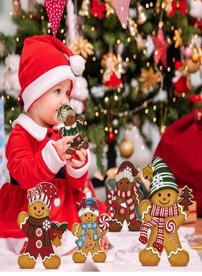 Soaoo 5 Pcs Christmas Gingerbread Man Decor Wood Gingerbread Sign Xmas Table Centerpieces Rustic Vintage Figurine Wooden Christmas Ornaments for Fireplace Holiday Indoor Farmhouse Party - Image 4