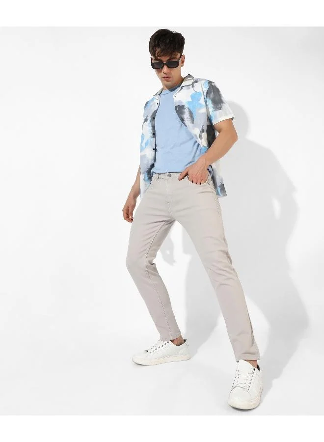 Campus Sutra Men's Classic Grey-Washed Solid Patterned Regular Fit Denim Jeans | Premium Mid-Rise Cotton Stretchable Crafted With Comfort Fit and High Performance For Everyday Wear