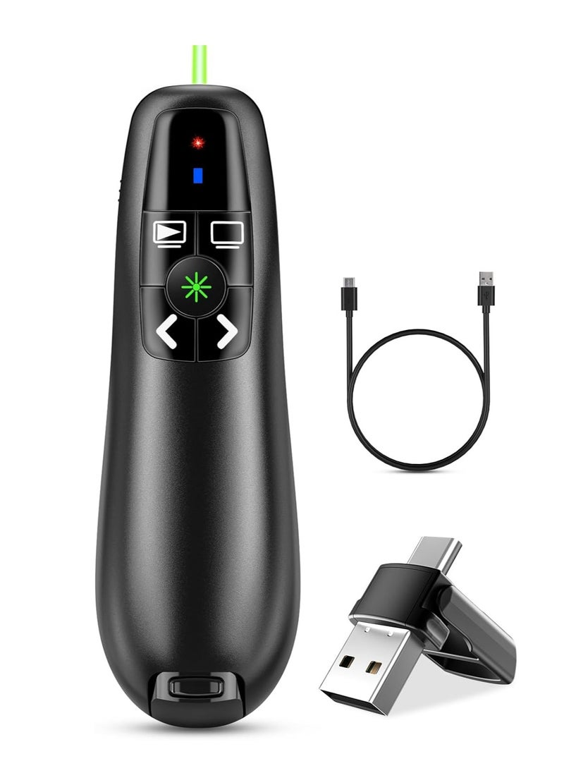 Fanski - Presentation Clicker Wireless Presenter Remote Clicker, 2-in-1 USB C USB A Clicker for PowerPoint Presentations, Rechargeable Presentation Clicker with Green Light Pointer, Clicker for Class, Meeting - Image 1
