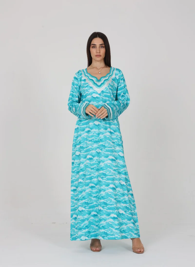 TELAL FEMINA Wave Pattern V-Neck Mukhawar