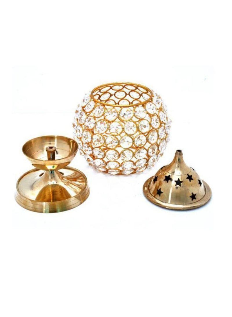 BUY N RELAX BUY N RELAX 7 Inch Big Size Brass Akhand Diya Diamond Crystal DeepakDia Akhand Jyot Decorative Crystal Oil LampTea Light Holder Lantern Brass Table Diya for Pooja 7 inch Big Size  - Image 2