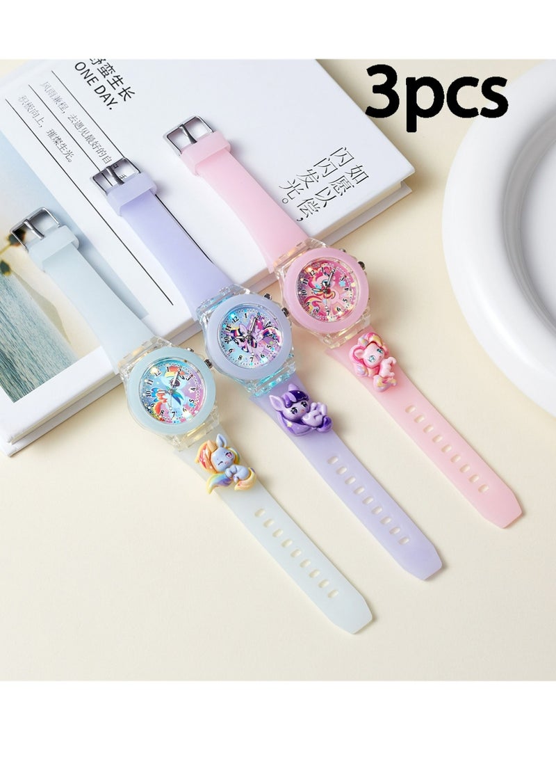 Haoyou 3 Pcs Kids Watches,3D Lovely Cartoon Digital Sport Watch Silicone Wristwatches Best Gift for 3-11 Year Old Girls Boys,Time Teaching Easy to Read Time Clearly at Night - Image 1